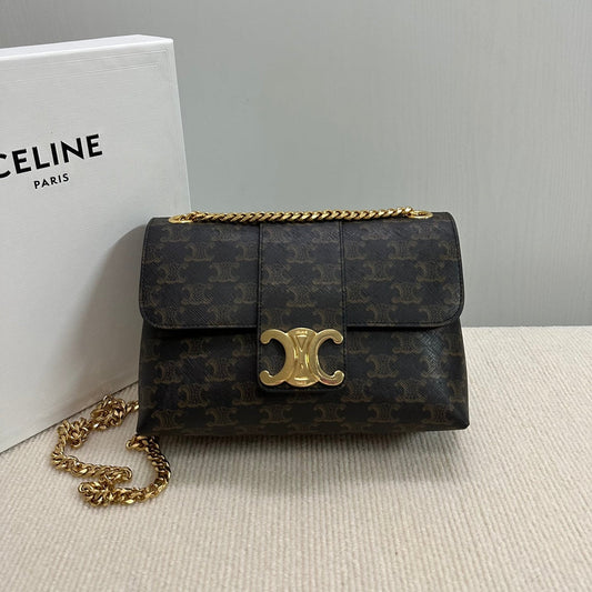 SAC VICTOIRE MOYEN 25 EN TOILE TRIOMPHE NOIRE, QUINCAILLERIE DORÉ