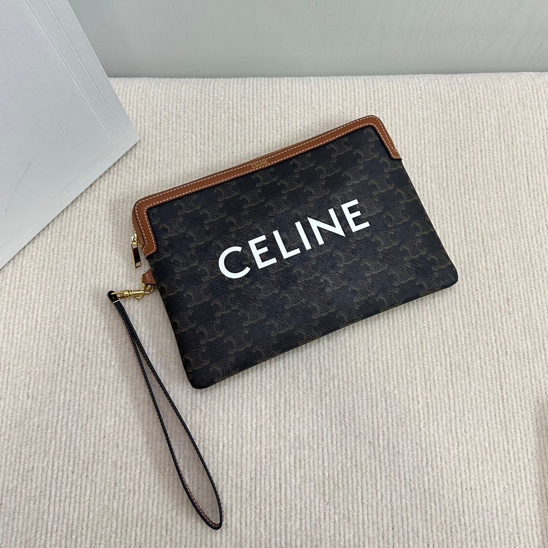 PETITE POCHETTE 25 EN TOILE TRIOMPHE NOIRE ET CUIR DE VEAU MARRON IMPRIMÉ CELINE