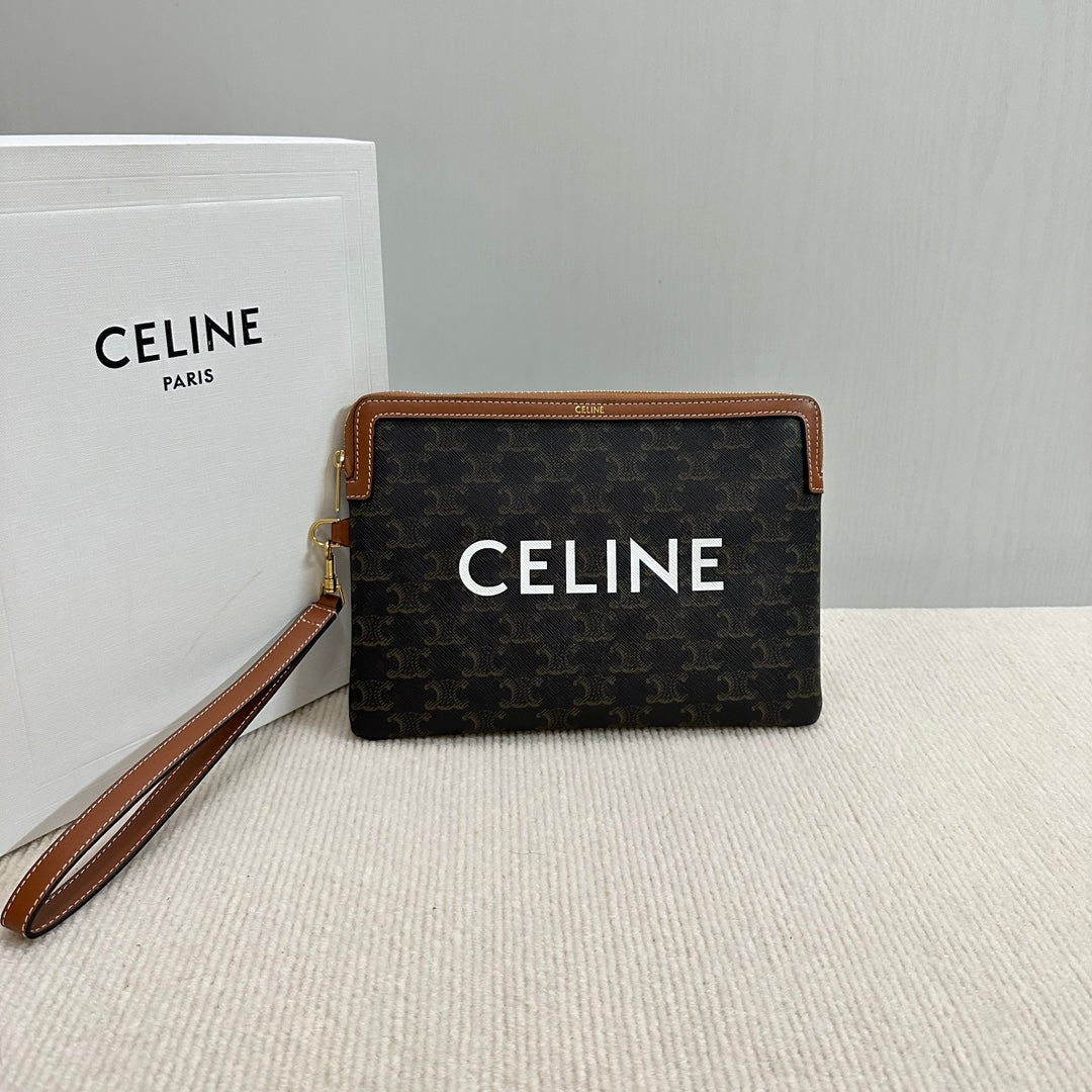 PETITE POCHETTE 25 EN TOILE TRIOMPHE NOIRE ET CUIR DE VEAU MARRON IMPRIMÉ CELINE