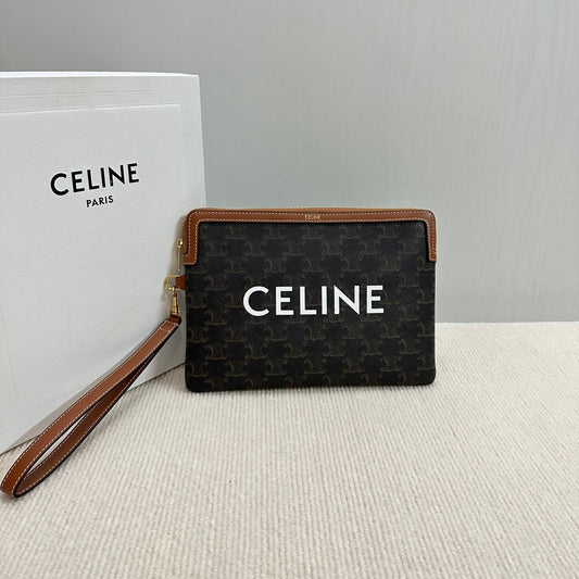 PETITE POCHETTE 25 EN TOILE TRIOMPHE NOIRE ET CUIR DE VEAU MARRON IMPRIMÉ CELINE