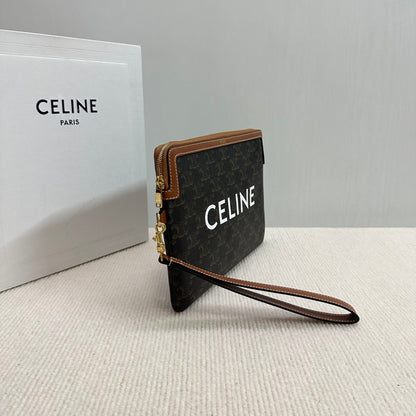 PETITE POCHETTE 25 EN TOILE TRIOMPHE NOIRE ET CUIR DE VEAU MARRON IMPRIMÉ CELINE