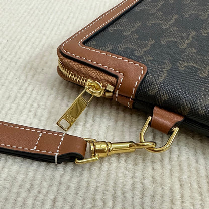 PETITE POCHETTE 25 EN TOILE TRIOMPHE NOIRE ET CUIR DE VEAU MARRON IMPRIMÉ CELINE