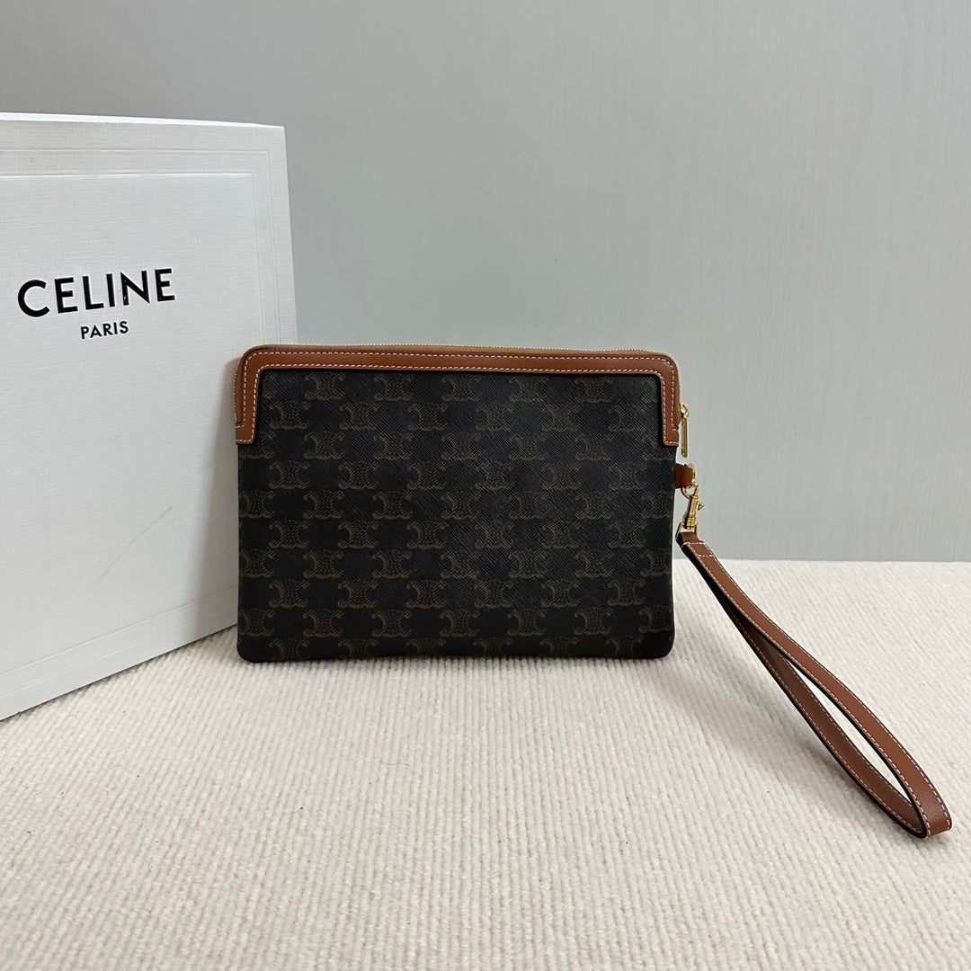 PETITE POCHETTE 25 EN TOILE TRIOMPHE NOIRE ET CUIR DE VEAU MARRON IMPRIMÉ CELINE