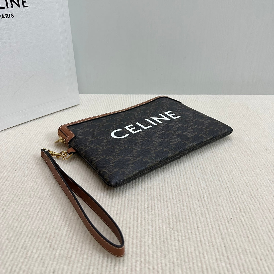 PETITE POCHETTE 25 EN TOILE TRIOMPHE NOIRE ET CUIR DE VEAU MARRON IMPRIMÉ CELINE