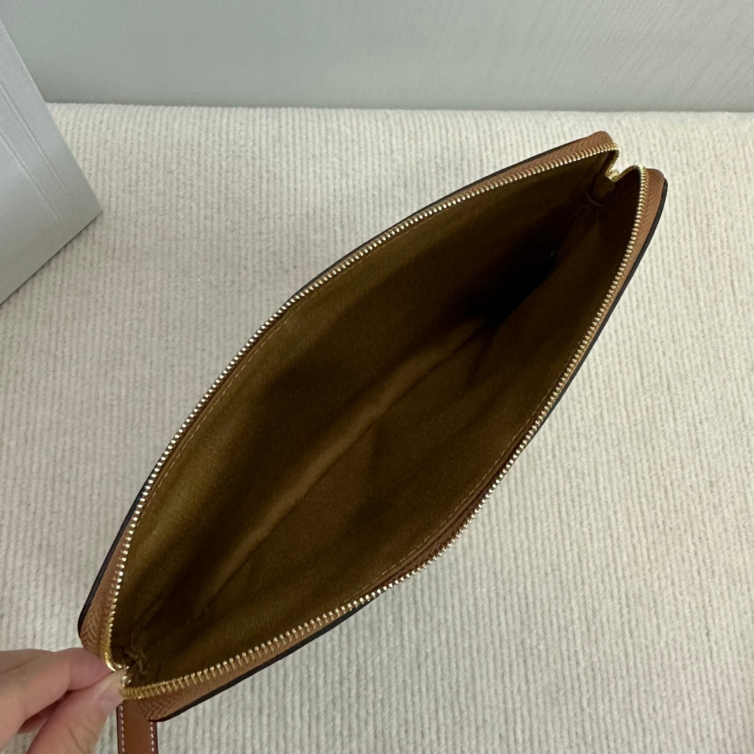 PETITE POCHETTE 25 EN TOILE TRIOMPHE NOIRE ET CUIR DE VEAU MARRON IMPRIMÉ CELINE