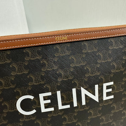 PETITE POCHETTE 25 EN TOILE TRIOMPHE NOIRE ET CUIR DE VEAU MARRON IMPRIMÉ CELINE