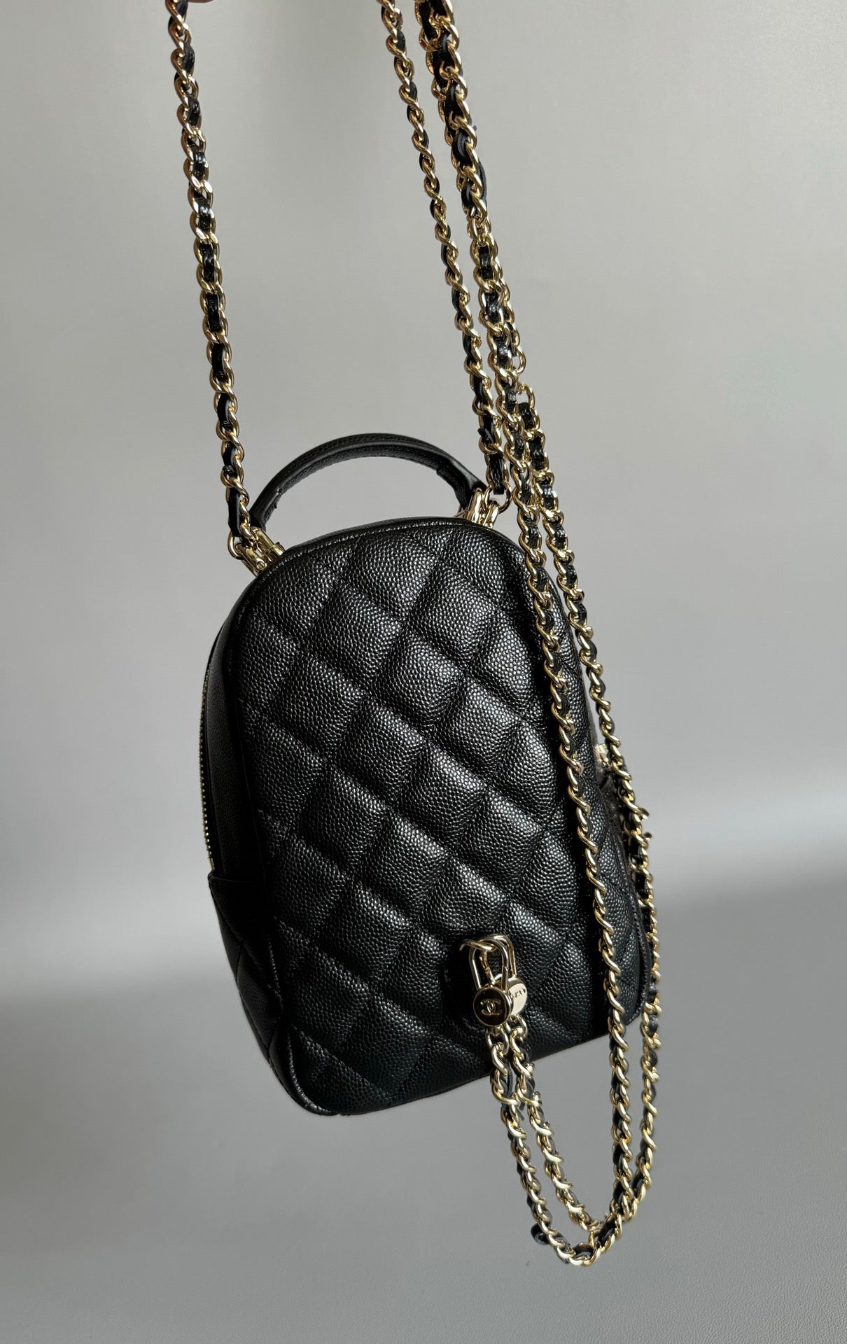 Sac à dos CC MINI 18 noir caviar clair matériel doré
