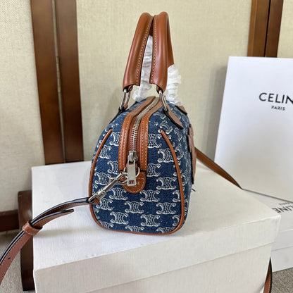 スモール ボストン 19 スペースブルー トリオンフ デニムとブラウン カーフスキントリム