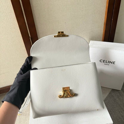 SAC NINO MOYEN 25 EN CUIR DE VEAU SOUPLE BLANC, QUINCAILLERIE DORÉE