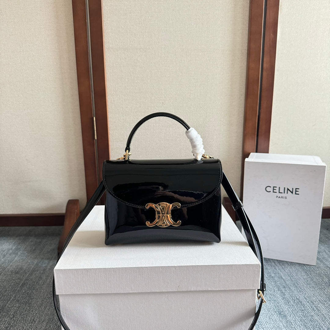 ティーン ニノ バッグ 20インチ ブラック グロッシーカーフスキン ゴールド金具