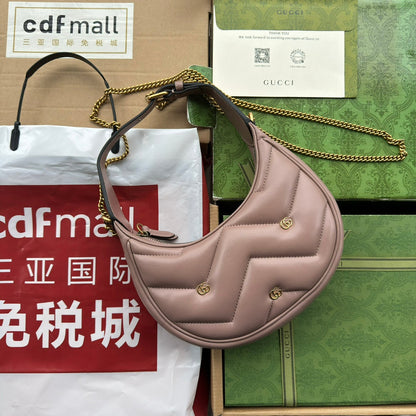 gg marmont demi-lune 21 cm cuir de veau nude accastillage doré
