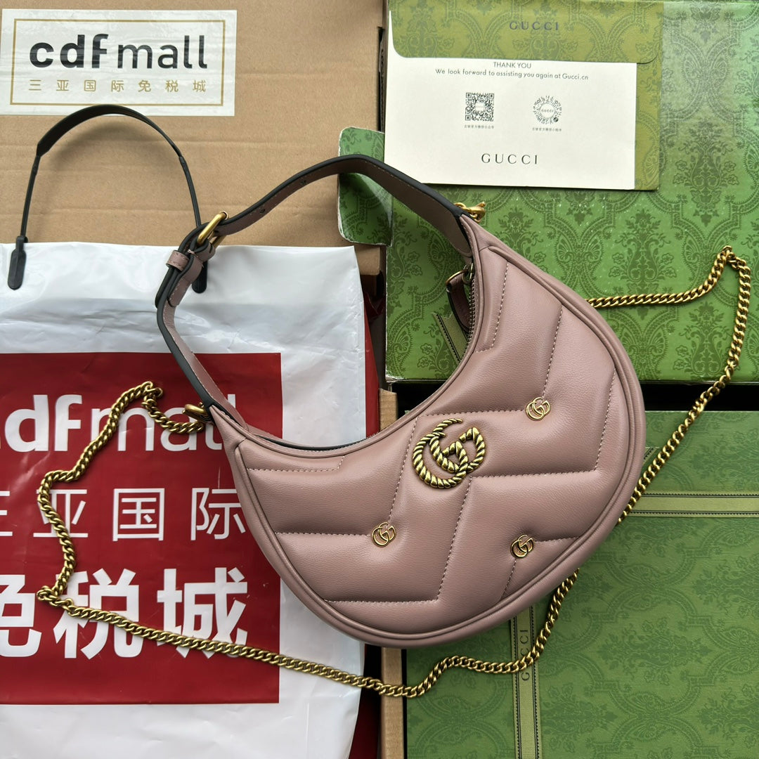 gg marmont demi-lune 21 cm cuir de veau nude accastillage doré