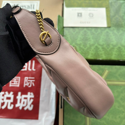 gg marmont demi-lune 21 cm cuir de veau nude accastillage doré