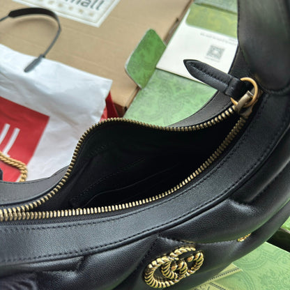 gg marmont demi-lune 21 cm cuir de veau noir matériel doré