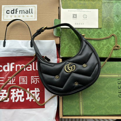gg marmont demi-lune 21 cm cuir de veau noir matériel doré