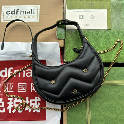gg marmont demi-lune 21 cm cuir de veau noir matériel doré
