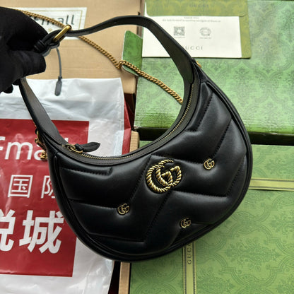 gg marmont demi-lune 21 cm cuir de veau noir matériel doré