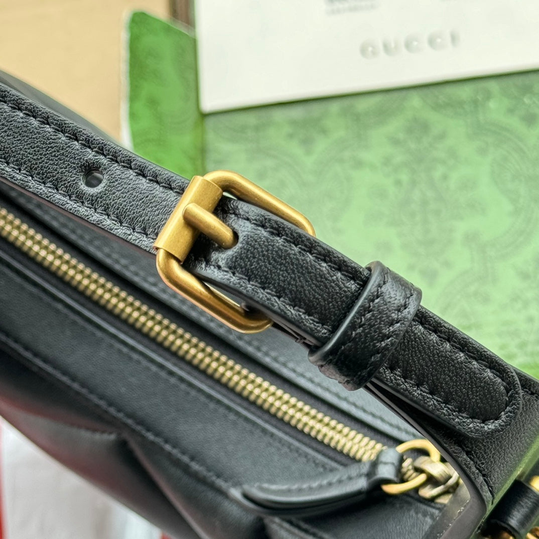 gg marmont demi-lune 21 cm cuir de veau noir matériel doré