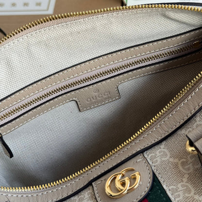 オフィディア スモール トップハンドルバッグ 26インチ ベージュホワイトキャンバスとオートカーフスキントリム ゴールド金具