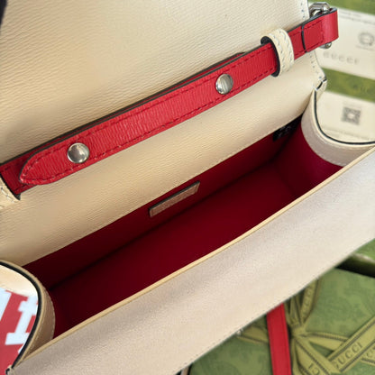 Petit sac à main Dyonysus 24 pouces en cuir de veau beige et rouge, imprimé dragon