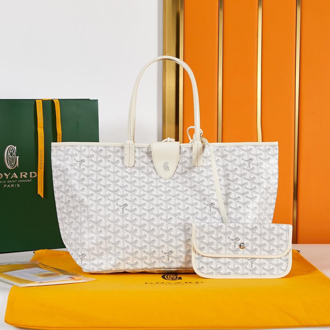 Saint Louis PM 34 cm en toile blanche et cuir de veau chevroches