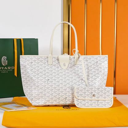 Saint Louis PM 34 cm en toile blanche et cuir de veau chevroches
