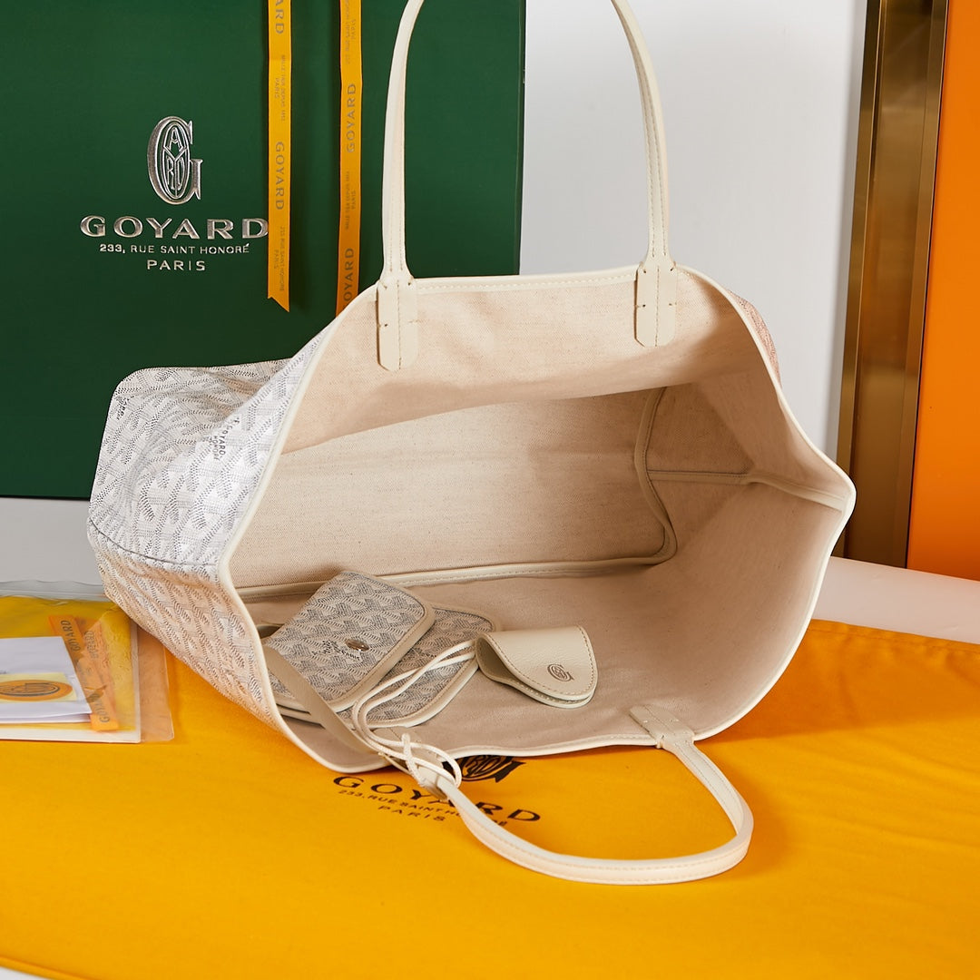 Saint Louis PM 34 cm en toile blanche et cuir de veau chevroches