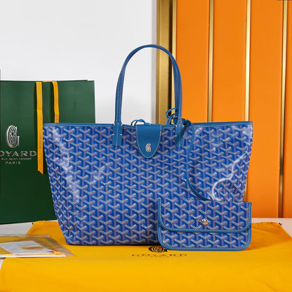Saint Louis PM 34 cm en toile bleue et cuir de veau chevroches