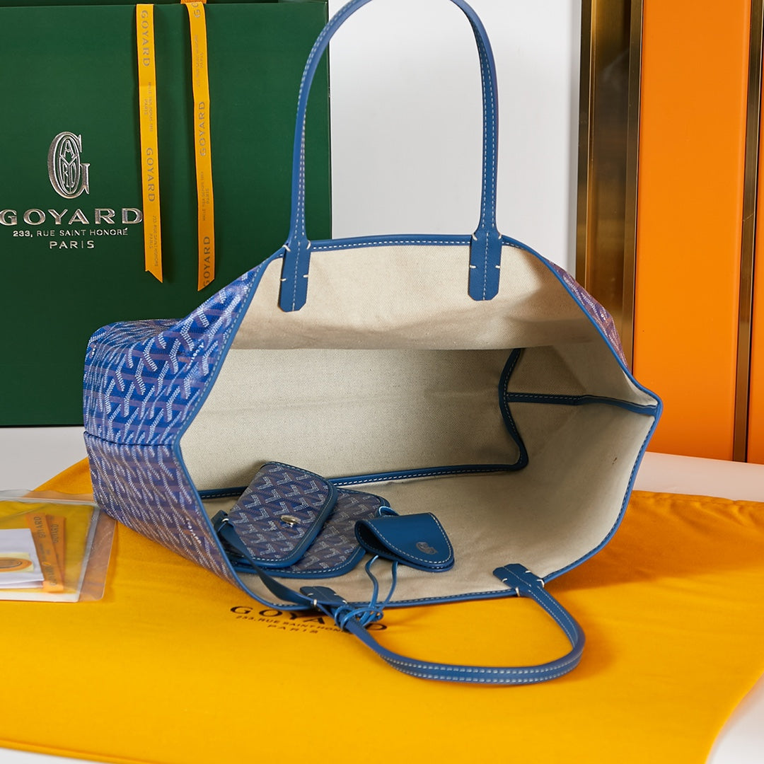 Saint Louis PM 34 cm en toile bleue et cuir de veau chevroches