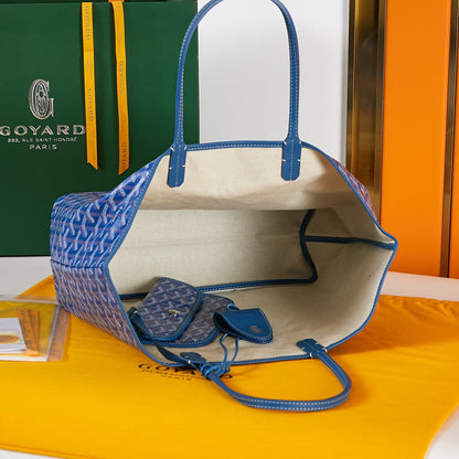 Saint Louis PM 34 cm en toile bleue et cuir de veau chevroches