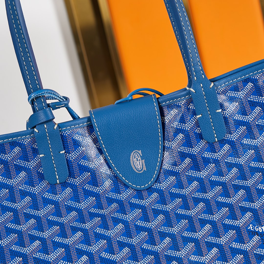 Saint Louis PM 34 cm en toile bleue et cuir de veau chevroches