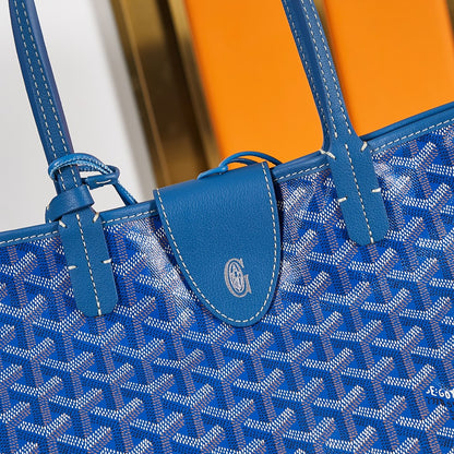 Saint Louis PM 34 cm en toile bleue et cuir de veau chevroches