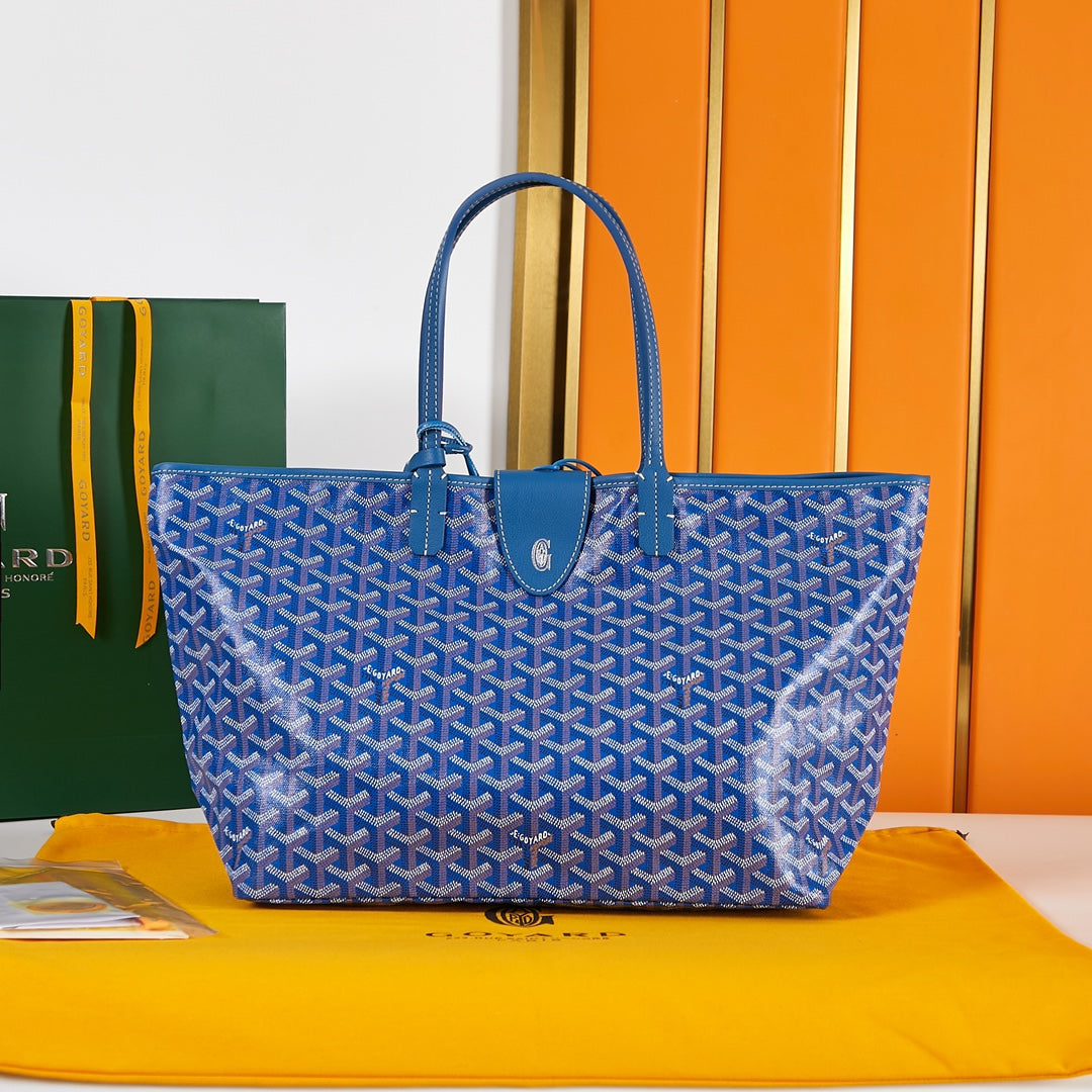 Saint Louis PM 34 cm en toile bleue et cuir de veau chevroches