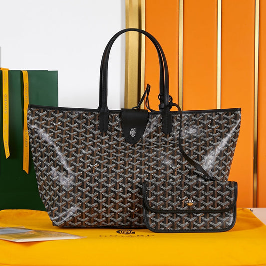 Saint Louis PM 34 cm en toile noire et cuir de veau chevroches