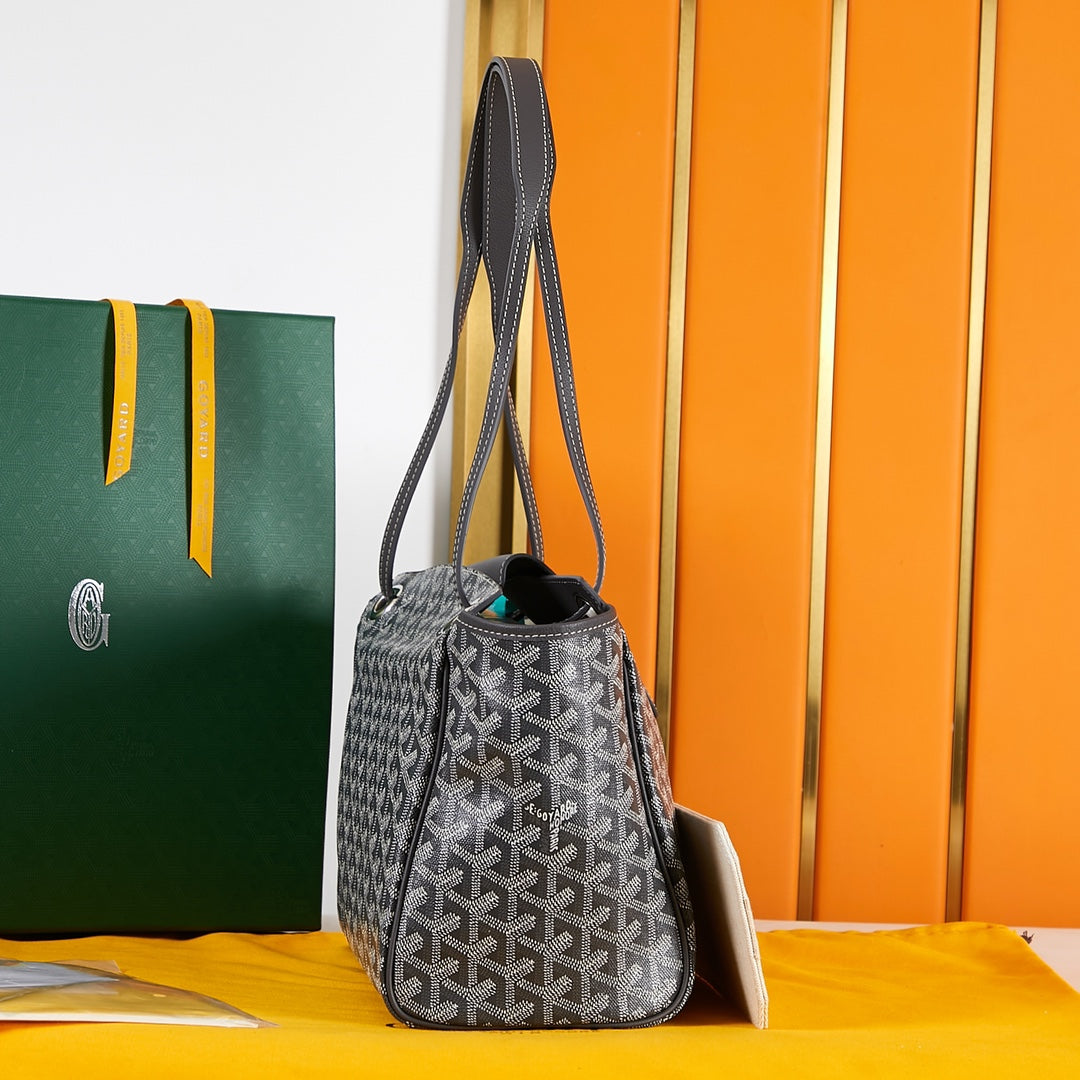 SAC ROUETTE SOUPLE 31 EN TOILE GOYARDINE NOIRE ET CUIR DE VEAU