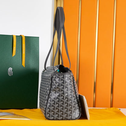 SAC ROUETTE SOUPLE 31 EN TOILE GOYARDINE NOIRE ET CUIR DE VEAU