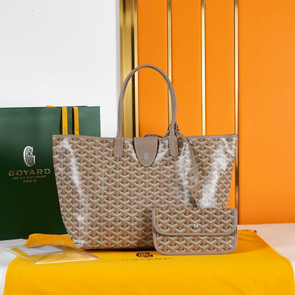 Saint Louis PM 34 cm en toile marron kaki et cuir de veau chevroches