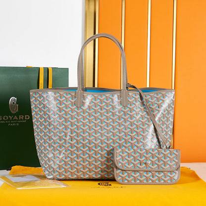 セントルイス PM 34cm ブラウン スカイブルー キャンバス シェブローチ カーフスキン