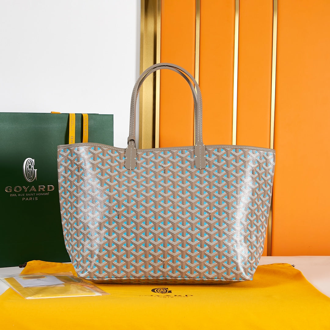 セントルイス PM 34cm ブラウン スカイブルー キャンバス シェブローチ カーフスキン