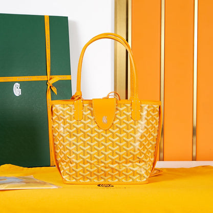 Mini sac Anjou 20 en toile goyardine jaune et cuir de veau