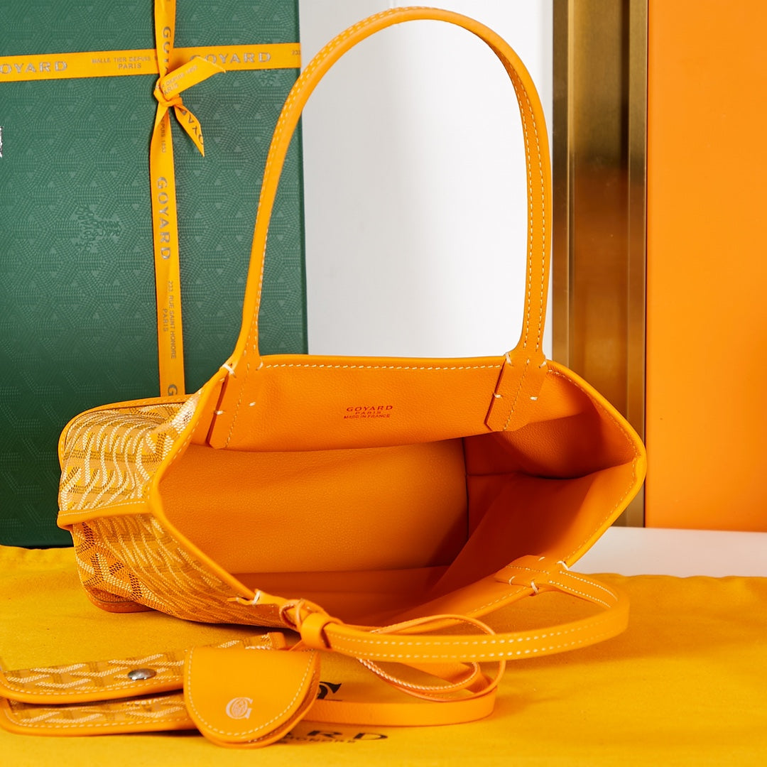 Mini sac Anjou 20 en toile goyardine jaune et cuir de veau