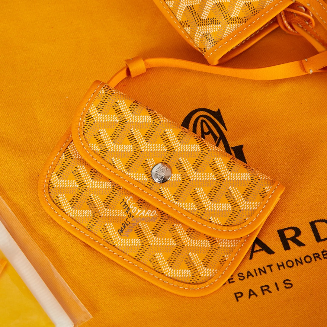 Mini sac Anjou 20 en toile goyardine jaune et cuir de veau