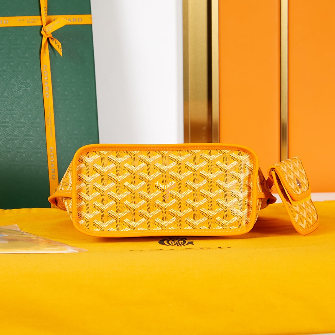 Mini sac Anjou 20 en toile goyardine jaune et cuir de veau