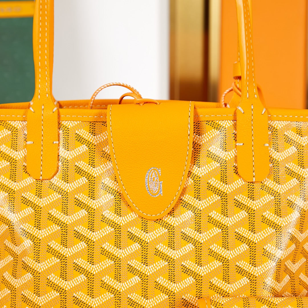 Mini sac Anjou 20 en toile goyardine jaune et cuir de veau