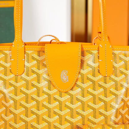 Mini sac Anjou 20 en toile goyardine jaune et cuir de veau