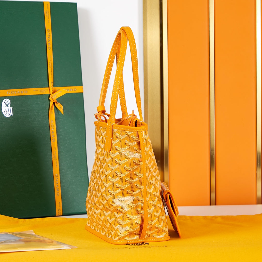 Mini sac Anjou 20 en toile goyardine jaune et cuir de veau