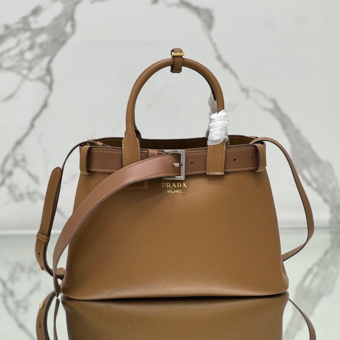 SAC CABAS AVEC CEINTURE 32 EN CUIR DE VEAU IMPORTÉ MARRON CIDRE