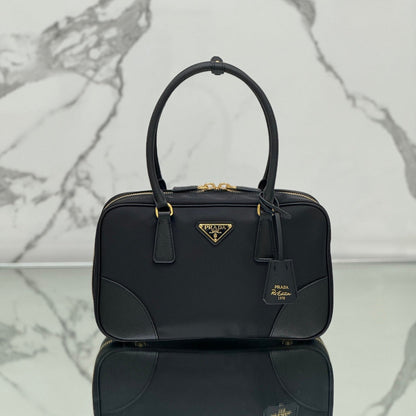 SAC À MAIN MOYEN 30 EN NYLON NOIR ET BORDURE EN CUIR DE VEAU