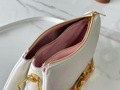 COUSSIN BB 21 IN WHITE MONOGRAM EMBOSSED LAMBSKIN GOLD HARDWARE