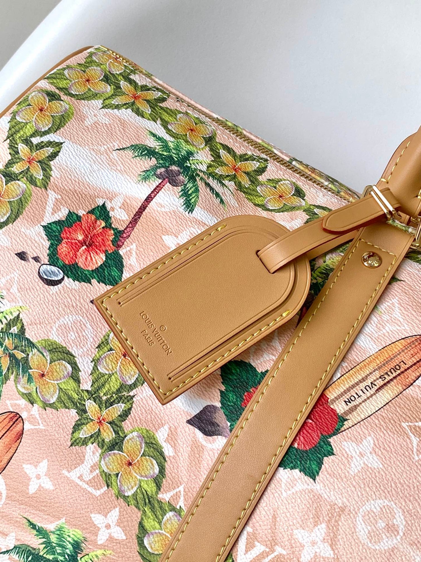 KEEPALL BANDOULIERE 50 サンド トロピカル モチーフ モノグラム サーフィン キャンバス